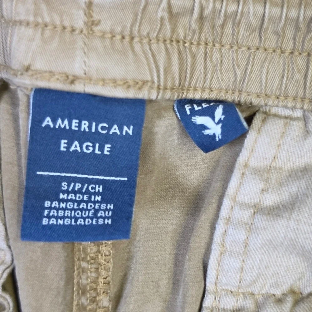 American Eagle Flex Cargo Jogger Pants Khaki Tan Mens Small Drawstring Stretch